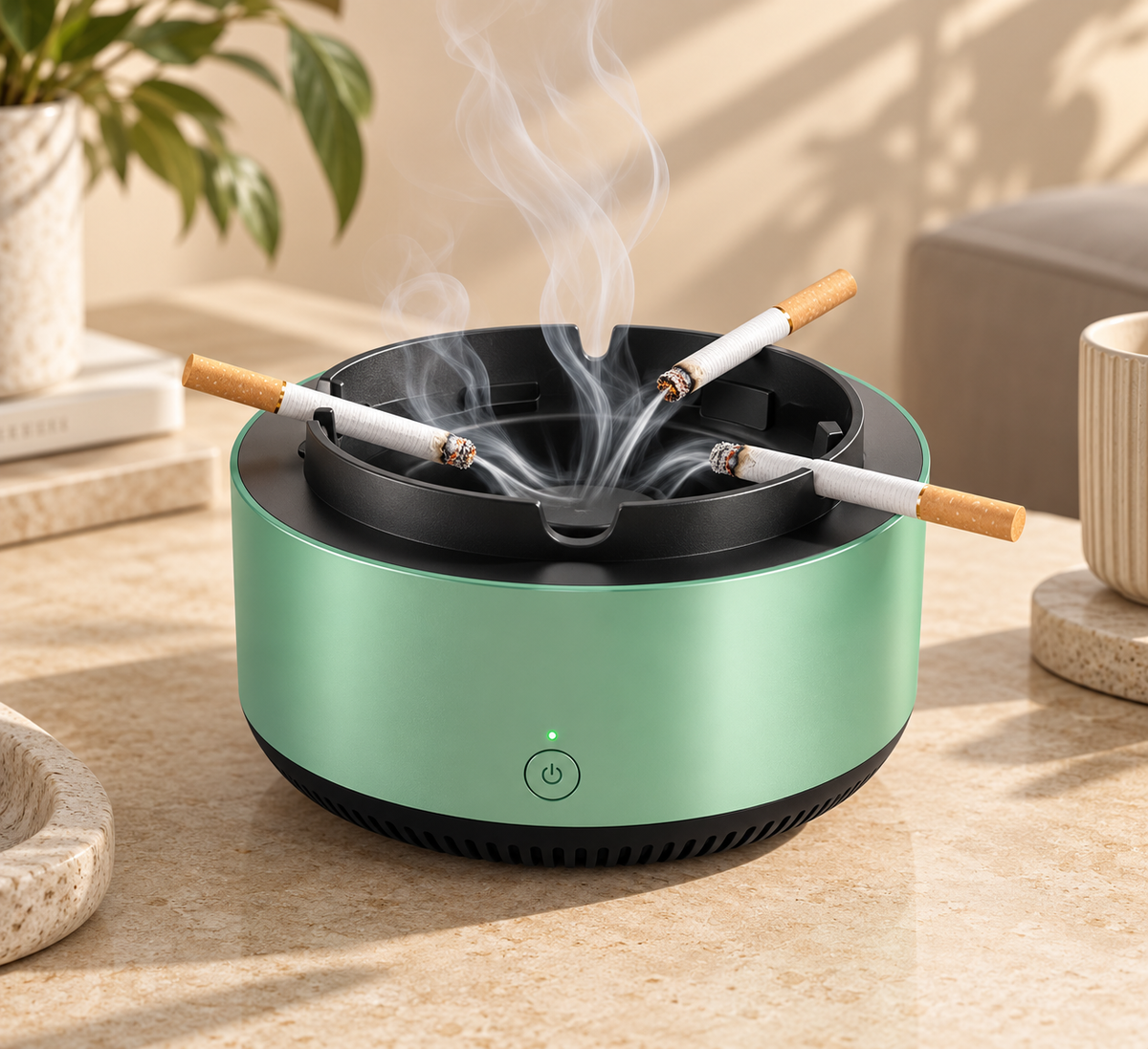 Cenicero con purificador de aire y absorción de humo