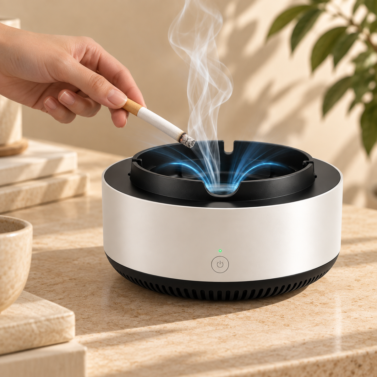 Cenicero con purificador de aire y absorción de humo