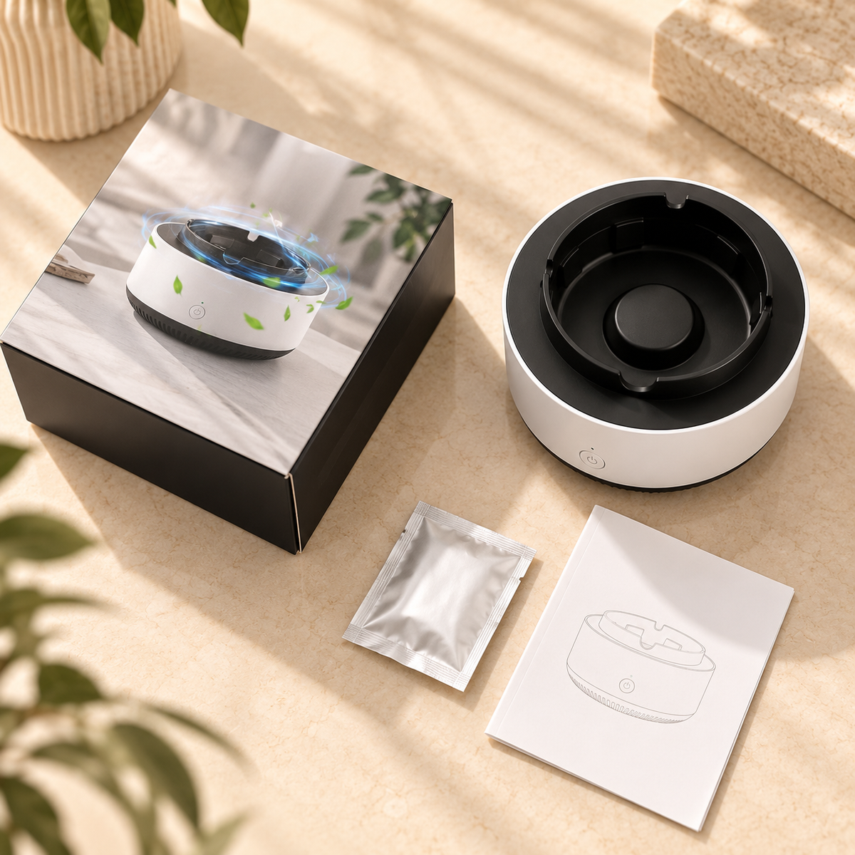 Cenicero con purificador de aire y absorción de humo