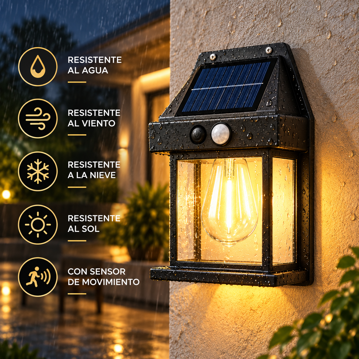 Lámpara solar de pared con sensor de movimiento
