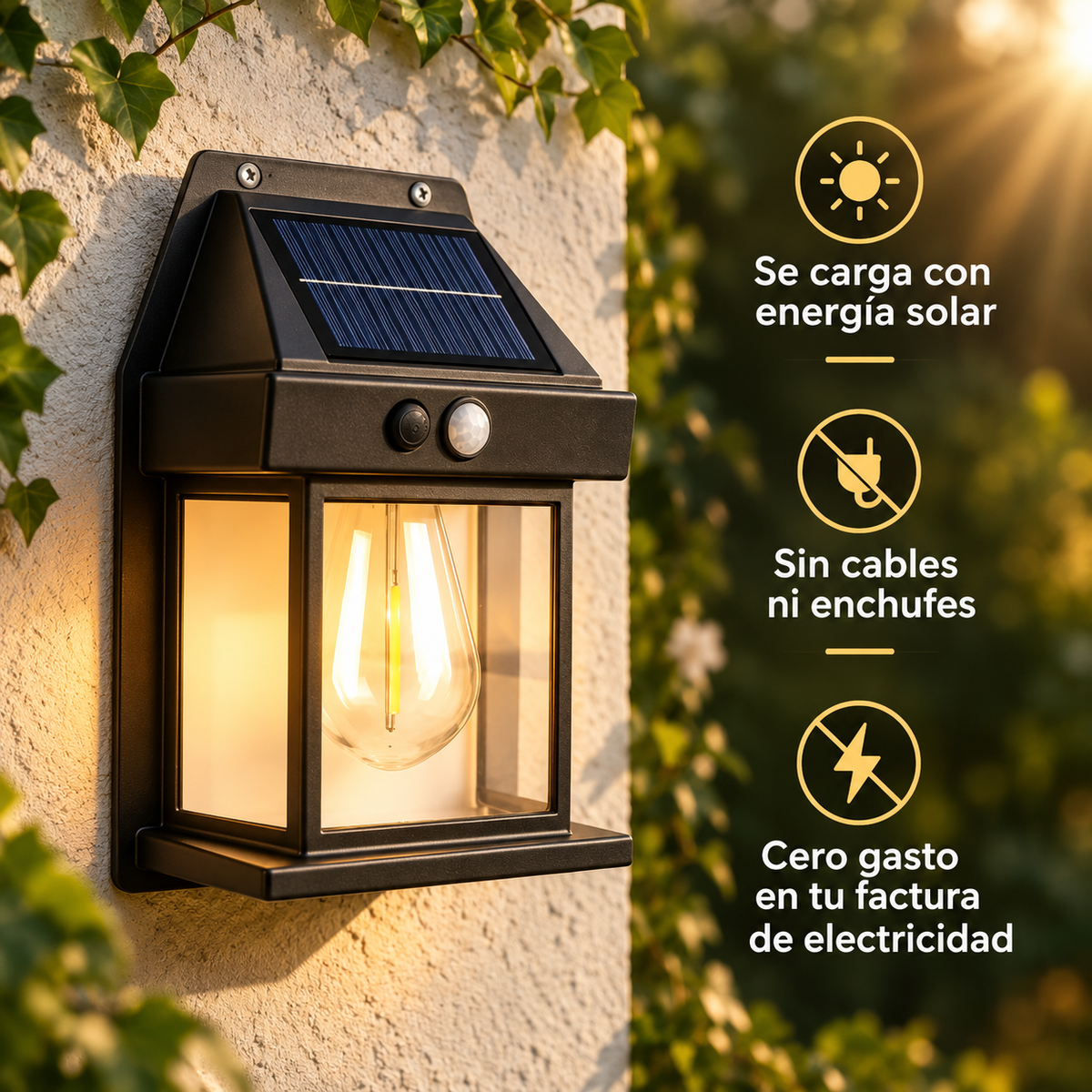 Lámpara solar de pared con sensor de movimiento