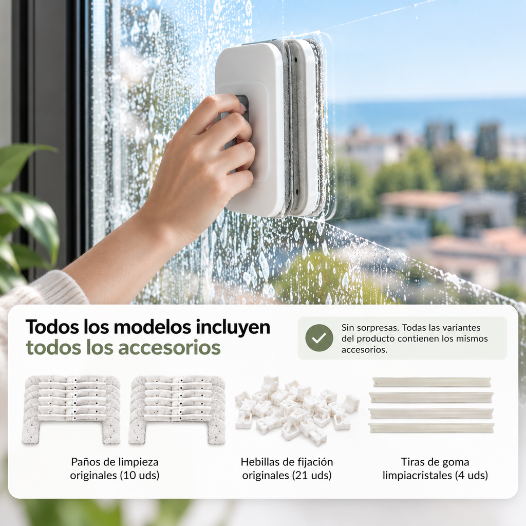 Limpiacristales magnético de doble cara + recambios gratis