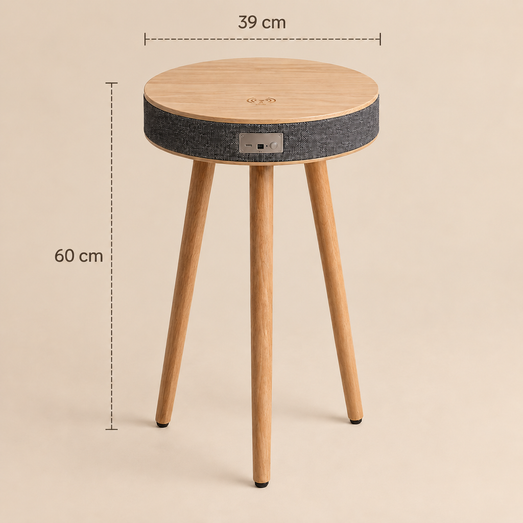 Mesa auxiliar inteligente con altavoz bluetooth y carga inalámbrica