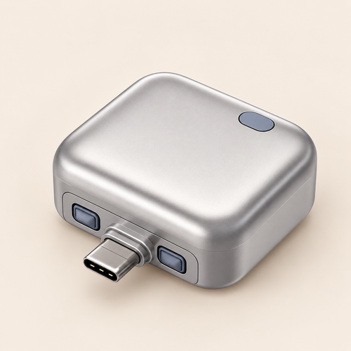 Cargador inteligente gris plateado con conector USB-C